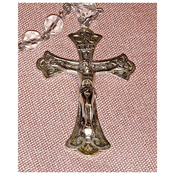 Fleur De Lis Sterling Silver Crystal Rosary Mary RARE 84 years old - Picture 3 of 7